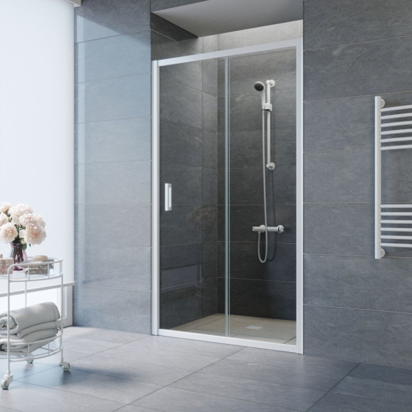 Душевая дверь в нишу Vegas Glass ZP NOVO 120 01 01 120 см, профиль белый, стекло прозрачное