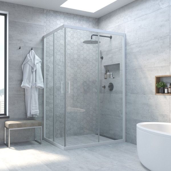 Душевой уголок Vegas Glass ZA-F Novo 110*80 01 01 профиль белый, стекло прозрачное