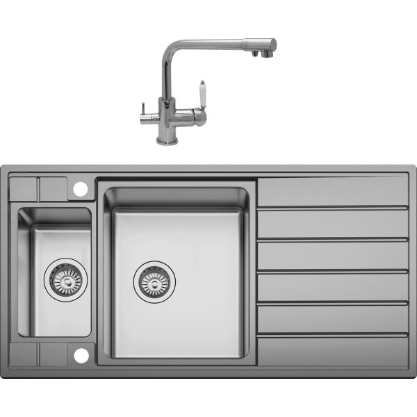 Комплект  Мойка кухонная Seaman Eco Roma SMR-9750B2 с клапан-автоматом + Смеситель Seaman Barcelone SSL-5384 Water для кухонной мойки