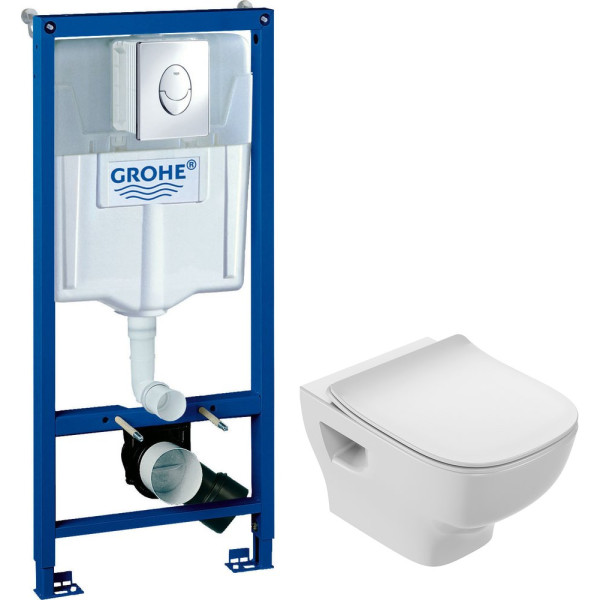 Комплект  Система инсталляции для унитазов Grohe Rapid SL 38721001 3 в 1 с кнопкой смыва + Чаша для унитаза подвесного Jacob Delafon Struktura EDF102-