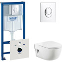 Комплект  Система инсталляции для унитазов Grohe Rapid SL 38750001 4 в 1 с кнопкой смыва + Крышка-сиденье Roca Meridian 8012A2004 с микролифтом, петли