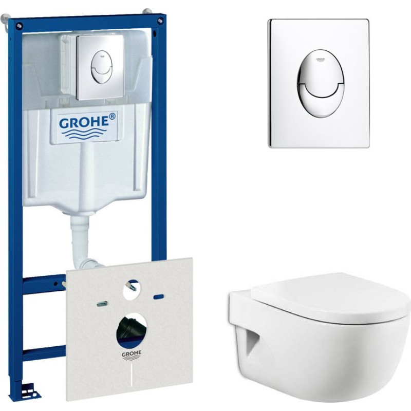 Комплект  Система инсталляции для унитазов Grohe Rapid SL 38750001 4 в 1 с кнопкой смыва + Крышка-сиденье Roca Meridian 8012A2004 с микролифтом, петли
