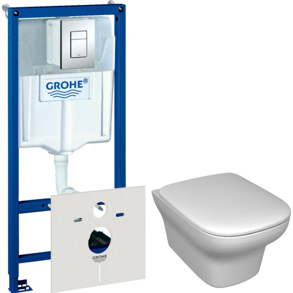 Комплект  Система инсталляции для унитазов Grohe Rapid SL 38775001 4 в 1 с кнопкой смыва + Чаша для унитаза подвесного Jacob Delafon Vox EDM102-00 + К