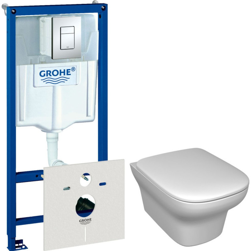 Комплект  Система инсталляции для унитазов Grohe Rapid SL 38775001 4 в 1 с кнопкой смыва + Чаша для унитаза подвесного Jacob Delafon Vox EDM102-00 + К