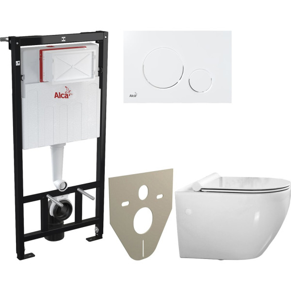 Комплект  Унитаз подвесной BelBagno Sfera-r BB513CH с крышкой + Система инсталляции AlcaPlast AM101/1120-001 + Кнопка смыва AlcaPlast THIN M670 белый + Шумоизоляционная па?