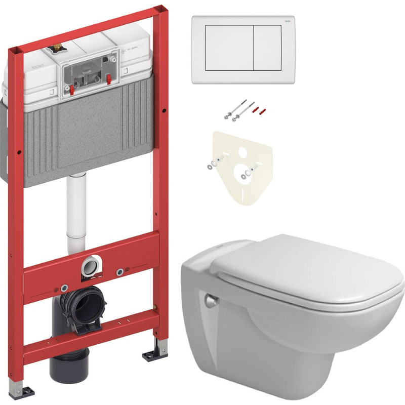Комплект  Унитаз подвесной Duravit D-Code 22110900002 + Система инсталляции для унитазов TECE Base K440322 с кнопкой смыва + Крышка-сиденье Duravit D-