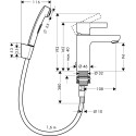 Смеситель Hansgrohe Metris S 31160000 для раковины с гигиеническим душем