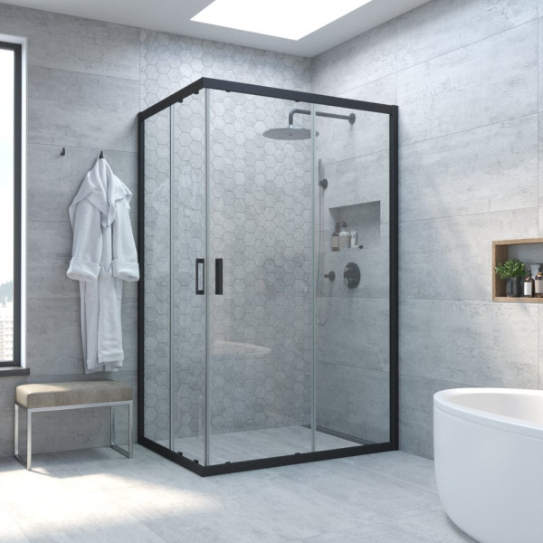 Душевой уголок Vegas Glass ZA-F Novo 110*100 02М 01 профиль черный матовый, стекло прозрачное