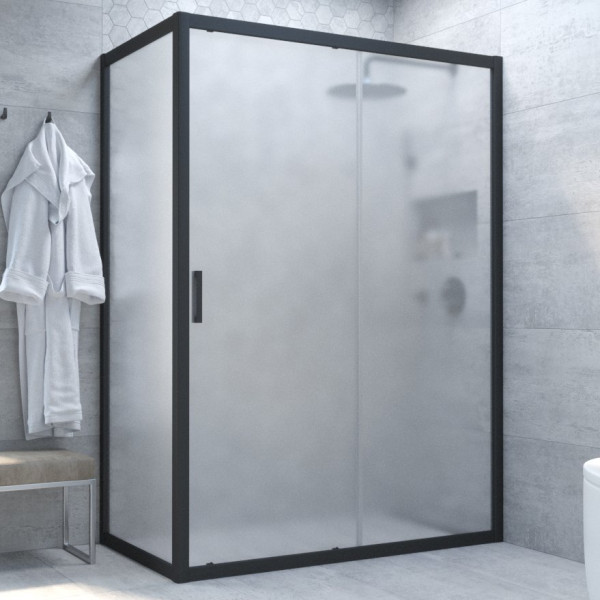 Душевой уголок Vegas Glass ZP+ZPV NOVO 140*90 02М 10 профиль черный матовый, стекло сатин