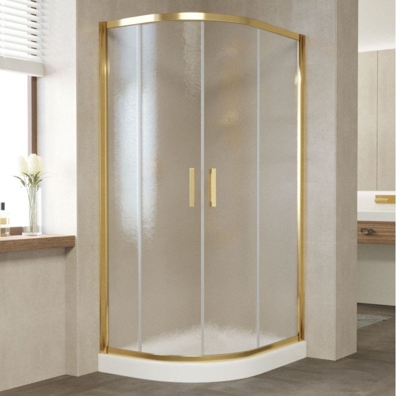 Душевой уголок Vegas Glass ZS-F 90*80 09 02 профиль золото, стекло шиншилла