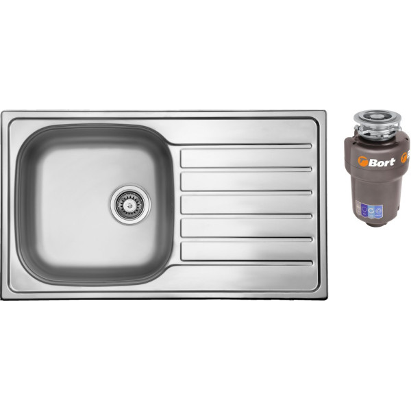Комплект  Мойка кухонная TopZero Hypnos HYP860.500 + Измельчитель отходов Bort Titan 5000