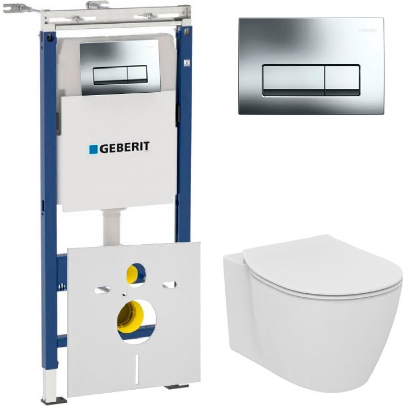 Комплект  Система инсталляции для унитазов Geberit Duofix Платтенбау 458.125.21.1 4 в 1 с кнопкой смыва + Крышка-сиденье Ideal Standard Connect E77240