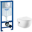 Комплект  Система инсталляции для унитазов Grohe Rapid SL 38721001 3 в 1 с кнопкой смыва + Чаша для унитаза подвесного Roca Meridian 346248000 укороче