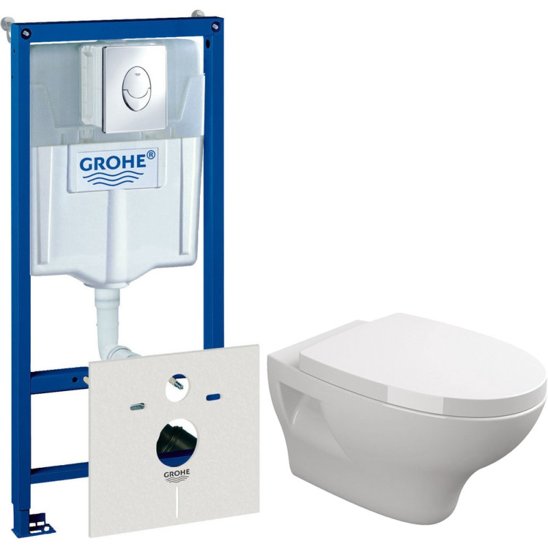 Комплект  Система инсталляции для унитазов Grohe Rapid SL 38750001 4 в 1 с кнопкой смыва + Чаша для унитаза подвесного Sanitana Pop + Крышка-сиденье S