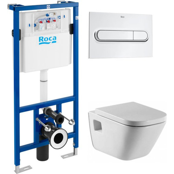 Комплект  Система инсталляции для унитазов Roca DUPLO WC 890090020 + Кнопка смыва Roca PL1 Dual хром + Крышка-сиденье Roca Gap 801472004 с микролифтом