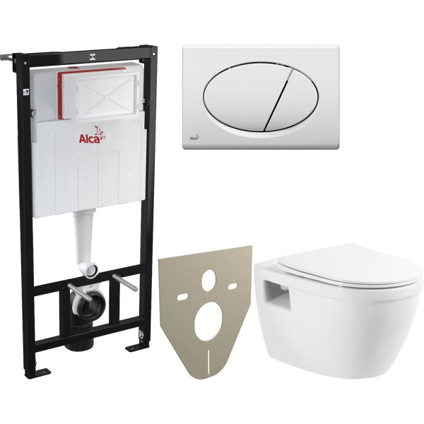 Комплект  Унитаз подвесной BelBagno Loto BB070CHR с крышкой + Система инсталляции AlcaPlast AM101/1120-001 + Кнопка смыва AlcaPlast ALCA M70 белая + Шумоизоляционная пане