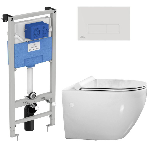 Комплект  Унитаз подвесной BelBagno Sfera-r BB513CH с крышкой + Система инсталляции Ideal Standard Prosys Frame + Кнопка смыва Ideal Standard Oleas R0121AC белая