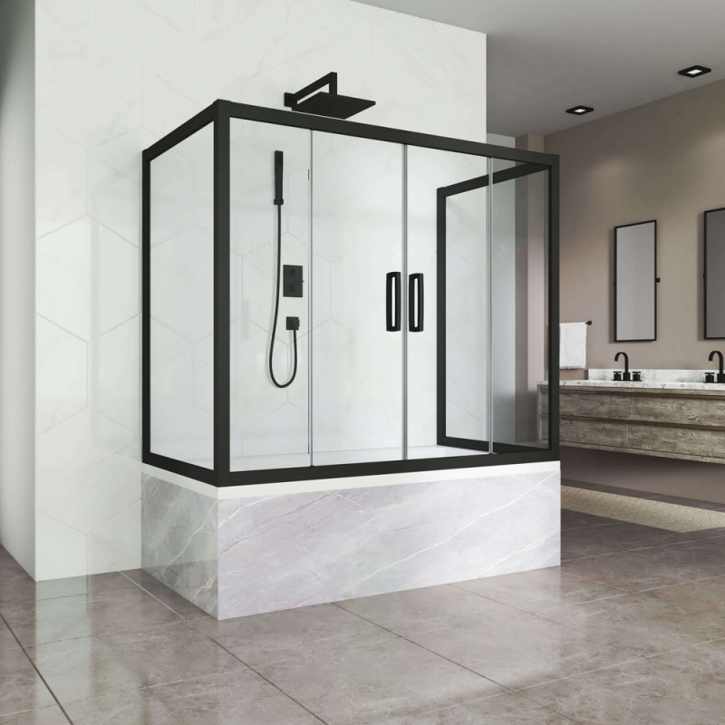 Шторка на ванну Kubele DE019P4U-CLN-BLMT 160х70 см, профиль матовый черный