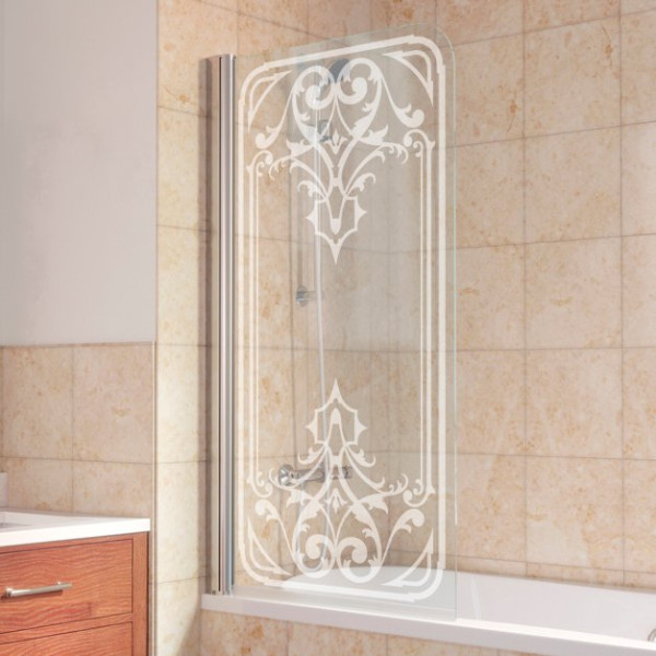 Шторка на ванну Vegas Glass EV 76 08 ARTDECO D2 L профиль глянцевый хром, стекло прозрачное рисунок