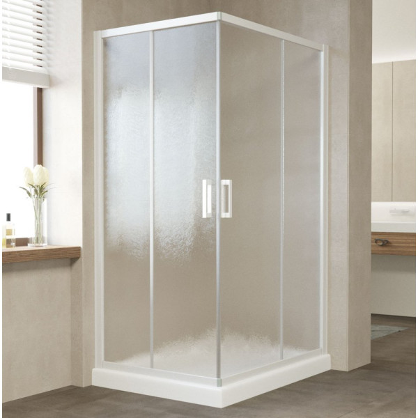 Душевой уголок Vegas Glass ZA-F 100*80 01 02 профиль белый, стекло шиншилла