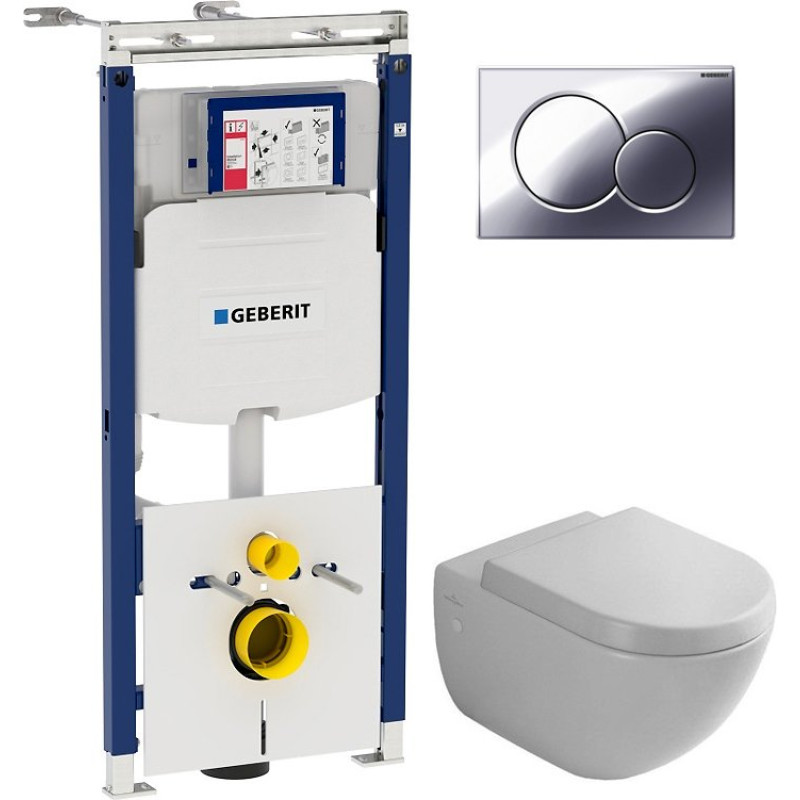 Комплект  Система инсталляции для унитазов Geberit Duofix Sigma 12 Plattenbau 111.362.00.5 + Кнопка смыва Geberit Sigma 01 115.770.21.5 хром + Крышка-