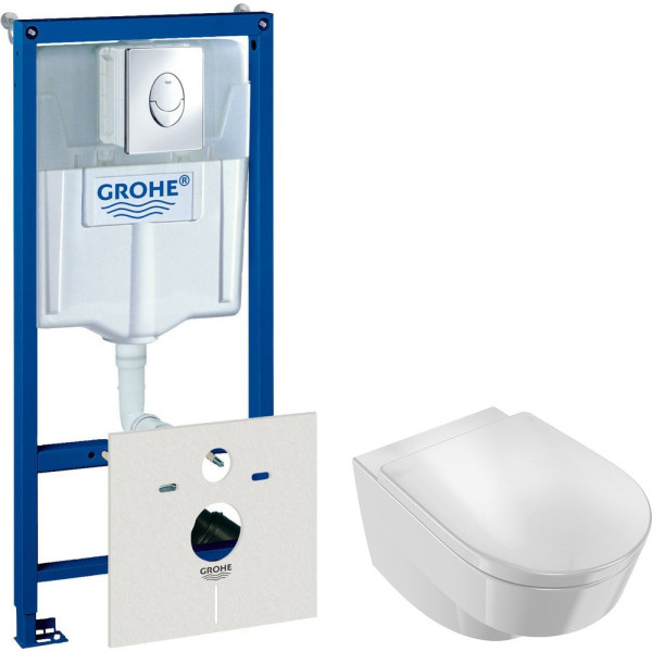 Комплект  Система инсталляции для унитазов Grohe Rapid SL 38750001 4 в 1 с кнопкой смыва + Чаша для унитаза подвесного Jacob Delafon Odeon Rive Gauche