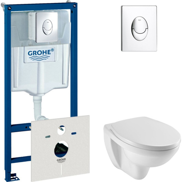 Комплект  Система инсталляции для унитазов Grohe Rapid SL 38750001 4 в 1 с кнопкой смыва + Крышка-сиденье Jacob Delafon Patio E70021 с микролифтом + Ч