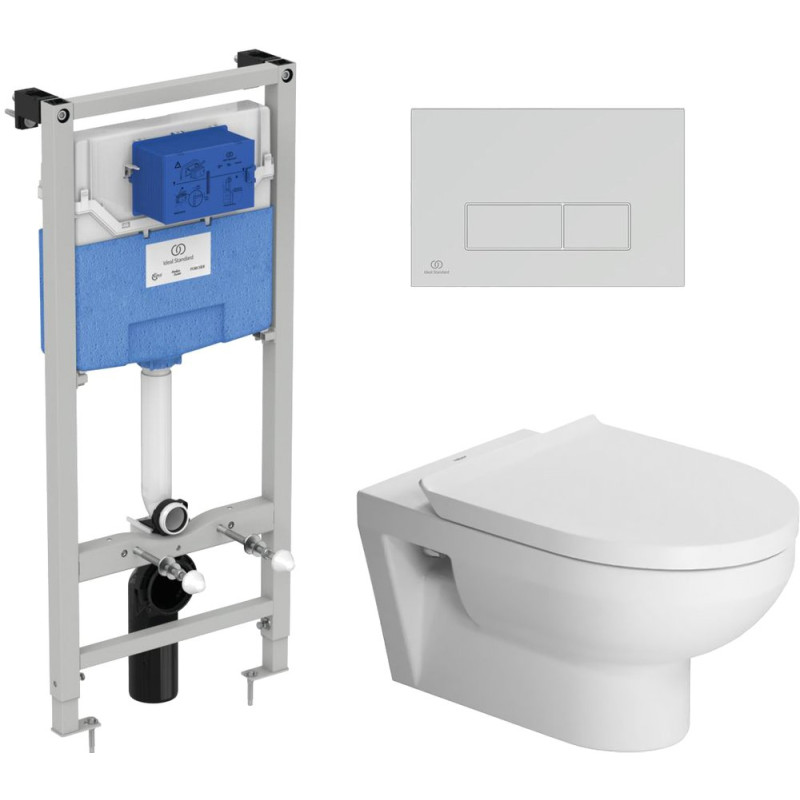 Комплект  Унитаз Duravit DuraStyle 45620900A1 безободковый + Инсталляция Ideal Standard Prosys Frame + Кнопка смыва Ideal Standard Oleas R0121AA хром