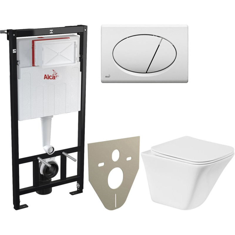 Комплект  Унитаз подвесной BelBagno Marmi BB052CHR с крышкой + Система инсталляции AlcaPlast AM101/1120-001 + Кнопка смыва AlcaPlast ALCA M70 белая + Шумоизоляционная пан?