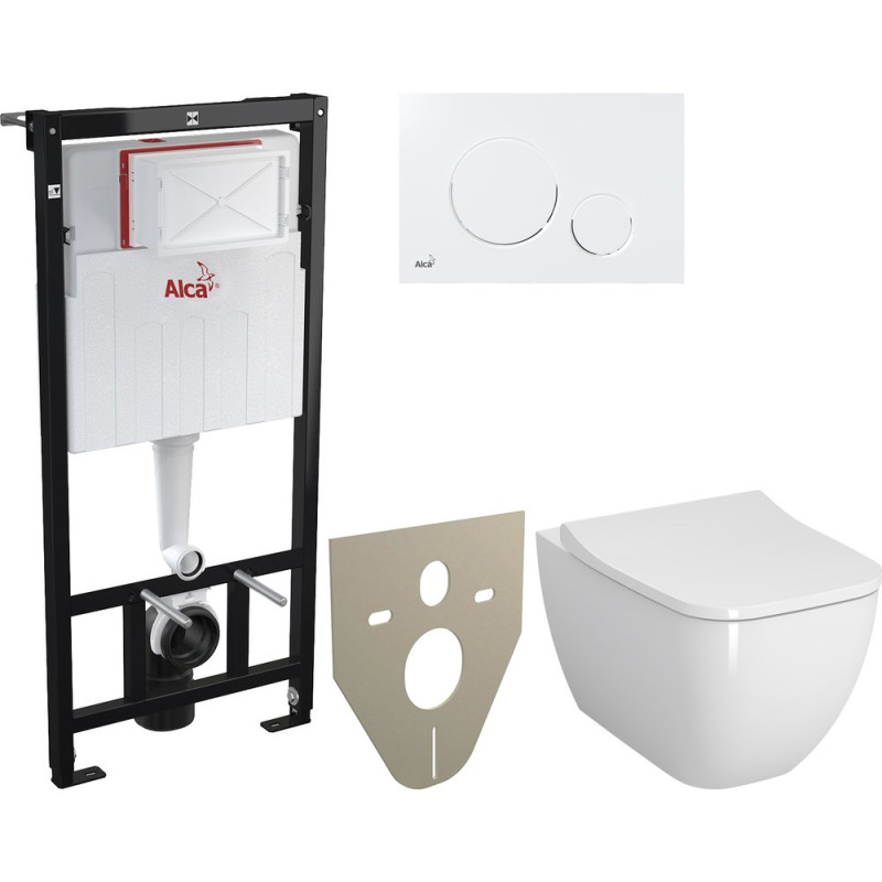 Комплект  Унитаз подвесной VitrA Shift 7742B003-0075 с крышкой + Система инсталляции + Кнопка AlcaPlast THIN M670 белый