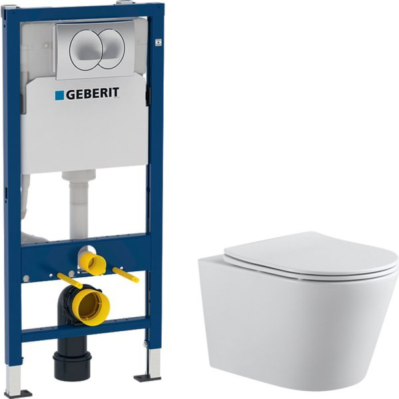 Комплект Унитаз подвесной Aquanet Betto 2.0 W rimless + Система инсталляции для унитазов Geberit Duofix 458.133.21.1 с кнопкой смыва