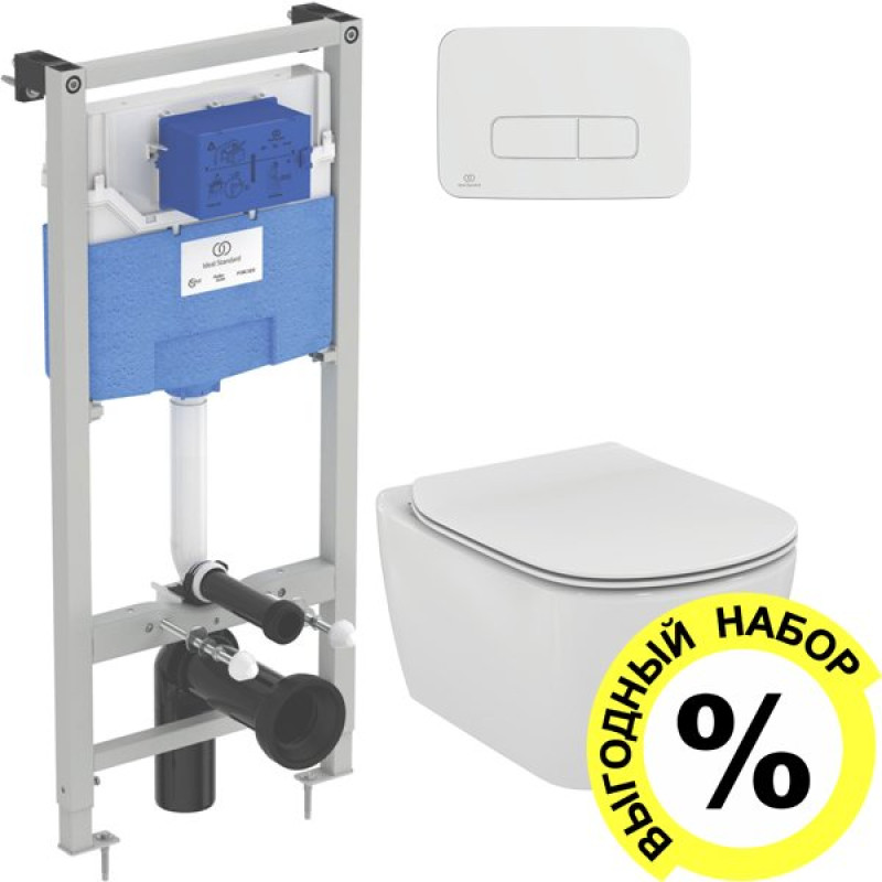 Комплект Унитаз подвесной Ideal Standard Tesi T354601 + Система инсталляции Ideal Standard ProSys 120P R027767 + Кнопка смыва R0124AA хром