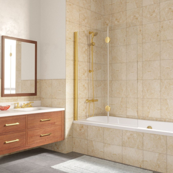 Шторка на ванну Vegas Glass E2V LUX 120 09 01 L профиль золото, стекло прозрачное