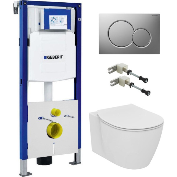 Комплект  Система инсталляции для унитазов Geberit Duofix UP320 111.300.00.5 + Кнопка смыва Geberit Sigma 01 115.770.46.5 матовый хром + Чаша для унитаза подвесного Ideal S