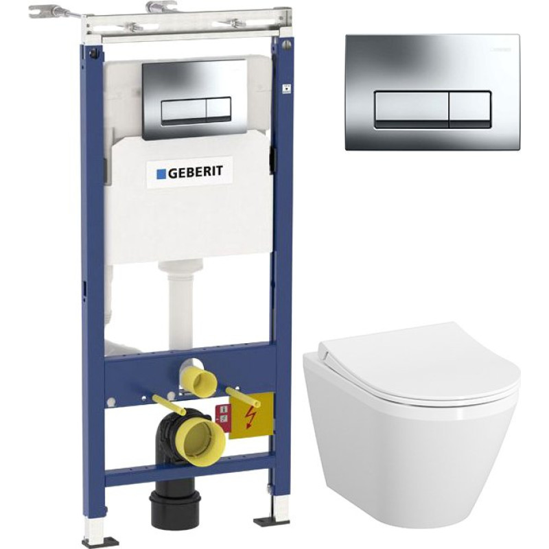 Комплект  Система инсталляции для унитазов Geberit Duofix Платтенбау 458.125.21.1 4 в 1 с кнопкой смыва + Чаша для унитаза подвесного VitrA Integra 70