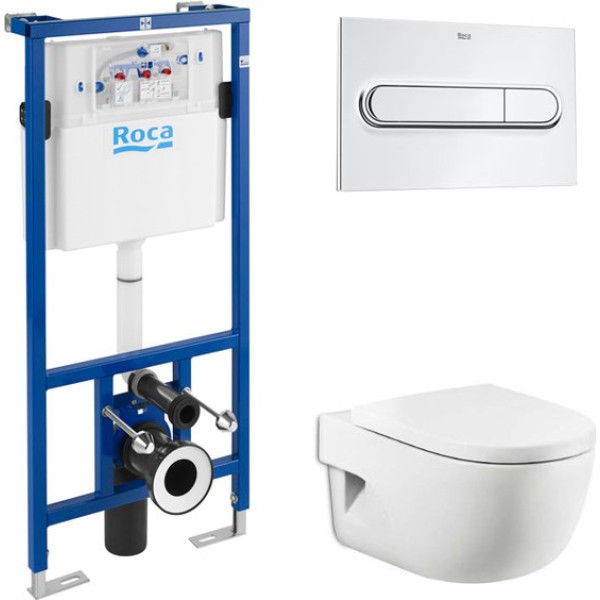 Комплект  Система инсталляции для унитазов Roca DUPLO WC 890090020 + Кнопка смыва Roca PL1 Dual хром + Крышка-сиденье Roca Meridian 8012A2004 с микрол