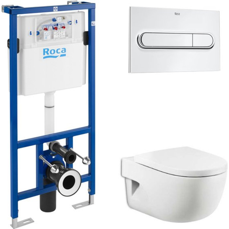 Комплект  Система инсталляции для унитазов Roca DUPLO WC 890090020 + Кнопка смыва Roca PL1 Dual хром + Крышка-сиденье Roca Meridian 8012A2004 с микрол