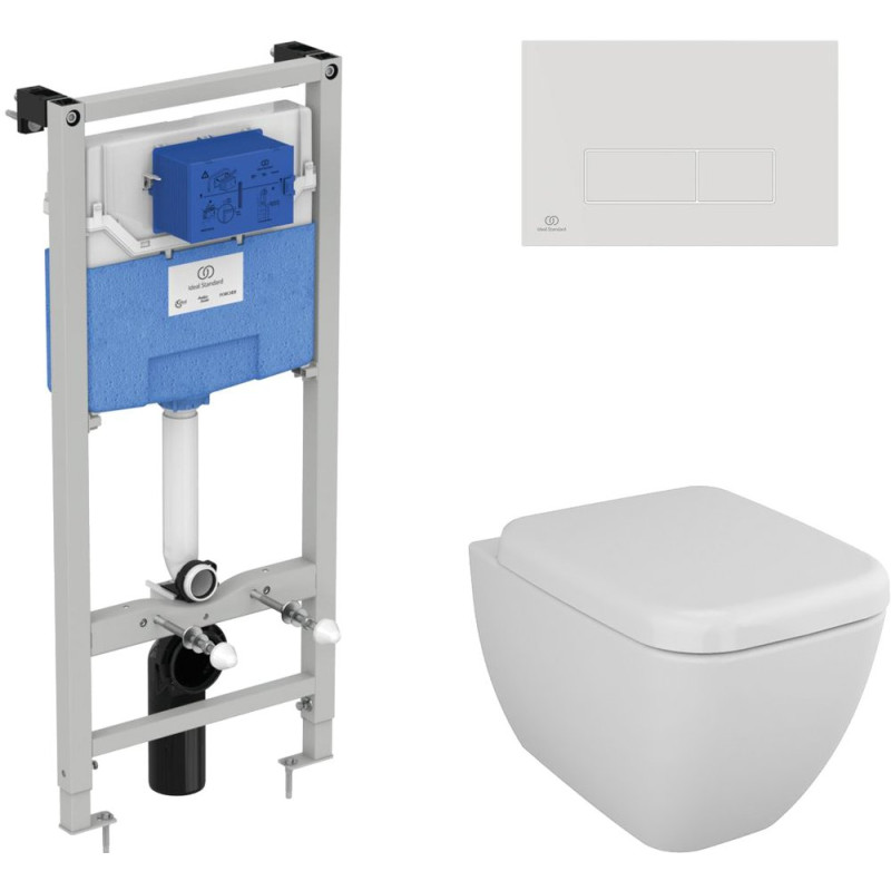 Комплект  Унитаз подвесной VitrA Shift 7742B003-0075 с крышкой + Система инсталляции Ideal Standard Prosys Frame + Кнопка смыва Ideal Standard Oleas R0121AC белая