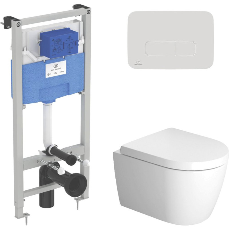Комплект Унитаз Duravit ME by Starck 2530090000 с микролифтом, петли хром + Инсталляция Ideal Standard ProSys с кнопкой смыва