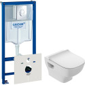 Комплект  Система инсталляции для унитазов Grohe Rapid SL 38750001 4 в 1 с кнопкой смыва + Чаша для унитаза подвесного Jacob Delafon Struktura EDF102-