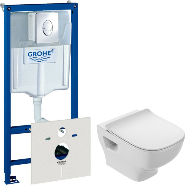 Комплект  Система инсталляции для унитазов Grohe Rapid SL 38750001 4 в 1 с кнопкой смыва + Чаша для унитаза подвесного Jacob Delafon Struktura EDF102-