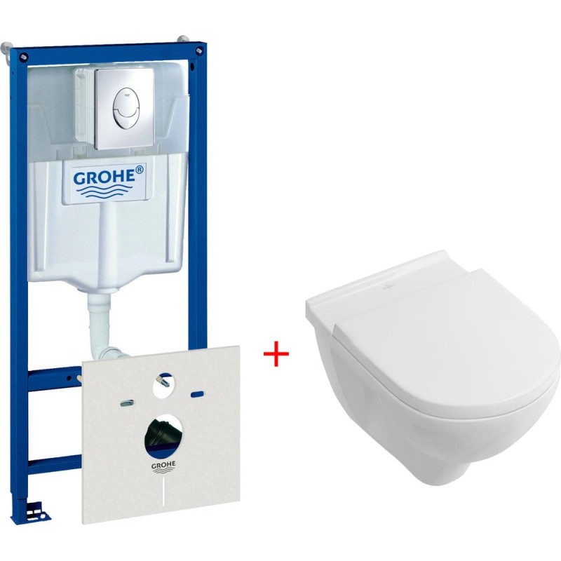 Комплект  Система инсталляции для унитазов Grohe Rapid SL 38750001 4 в 1 с кнопкой смыва + Унитаз подвесной Villeroy & Boch O.Novo 5660 H101 alpin