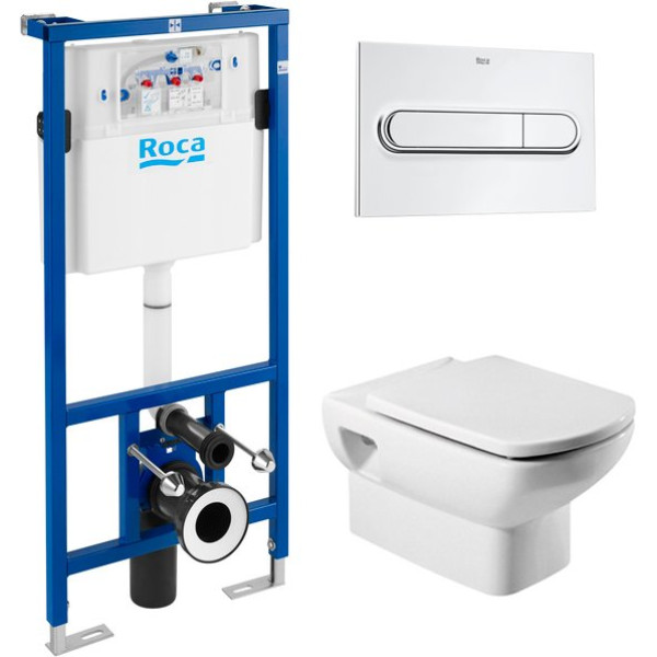 Комплект  Система инсталляции для унитазов Roca DUPLO WC 890090020 + Кнопка смыва Roca PL1 Dual хром + Крышка-сиденье Roca Dama Senso ZRU9302820 c мик
