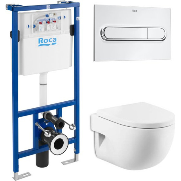 Комплект  Система инсталляции для унитазов Roca DUPLO WC 890090020 + Кнопка смыва Roca PL1 Dual хром + Крышка-сиденье Roca Meridian 8012AC004 с микрол