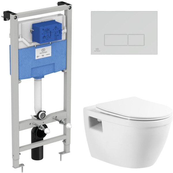 Комплект  Унитаз подвесной BelBagno Loto BB070CHR с крышкой + Система инсталляции Ideal Standard Prosys Frame + Кнопка смыва Ideal Standard Oleas R0121AA хром