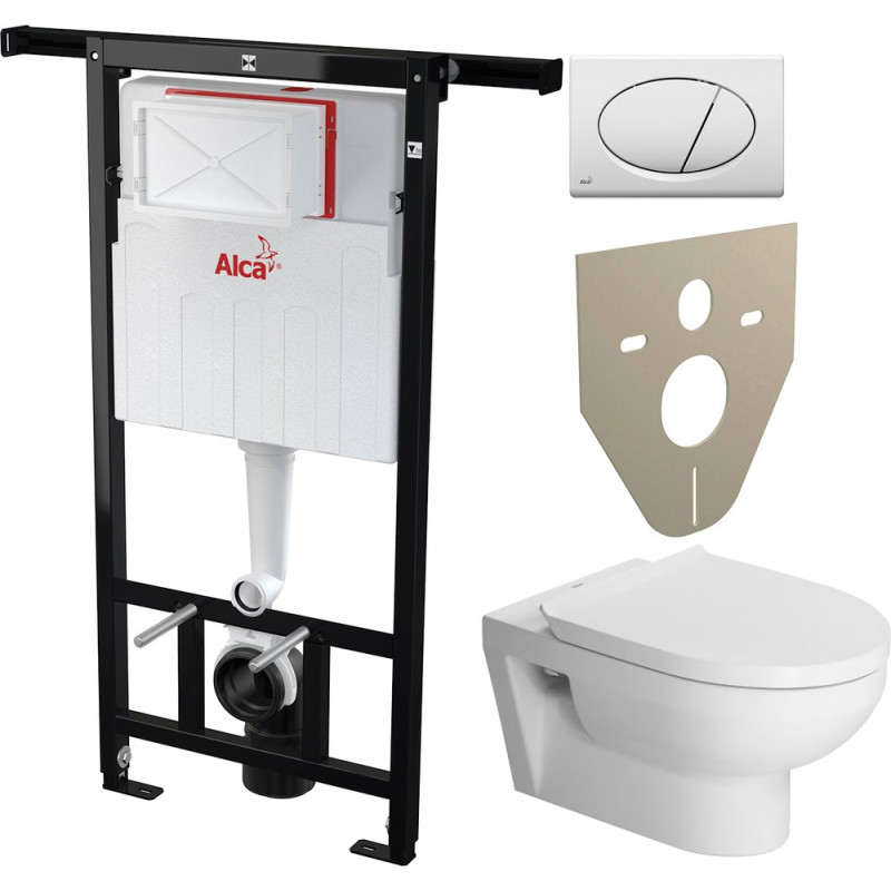 Комплект Унитаз подвесной Duravit DuraStyle 45620900A1 безободковый + Система инсталляции для унитазов AlcaPlast Jadromodul AM102/1120 с белой кнопкой и шумоизоляцие