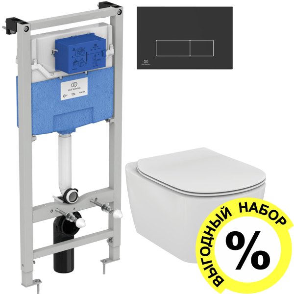 Комплект Унитаз подвесной Ideal Standard Tesi T354601 + Система инсталляции Ideal Standard Prosys Frame 120 M R020467 + Кнопка смыва R0121A6 черная