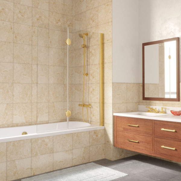 Шторка на ванну Vegas Glass E2V LUX 120 09 01 R профиль золото, стекло прозрачное