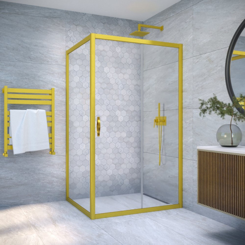 Душевой уголок Vegas Glass ZP+ZPV NOVO 160*70 03 01 профиль золото матовое, стекло прозрачное