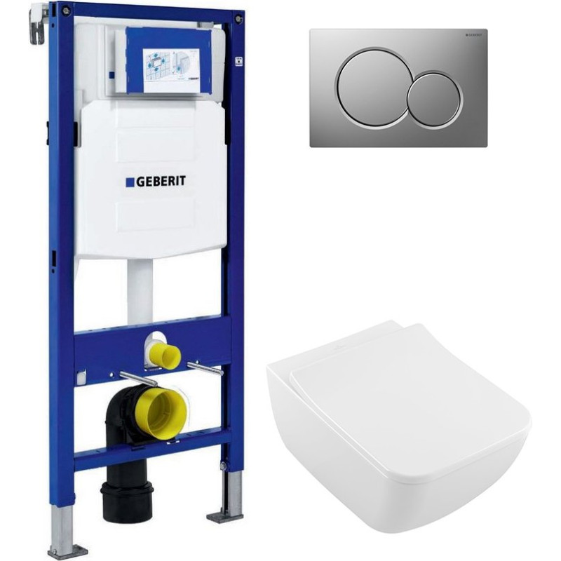 Комплект  Система инсталляции для унитазов Geberit Duofix UP320 111.300.00.5 + Унитаз подвесной Villeroy & Boch Venticello 4611RS01 безободковый + Кно